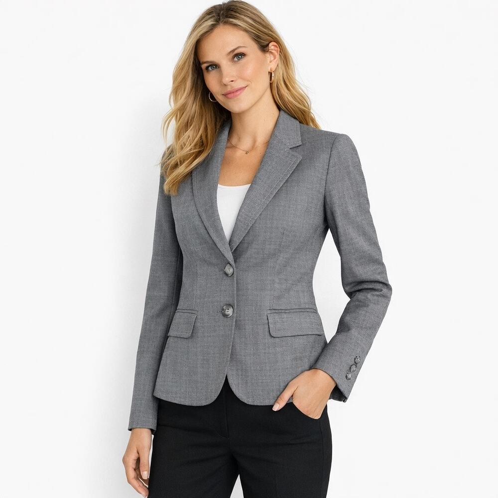 Tahari Arthur S Levine Petite Blazer Jacket Gray Size 0P Career Stretch Tailored